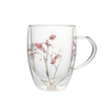 350ml Real Dry Flower Double Wall Glass Coffee Mug with Handle